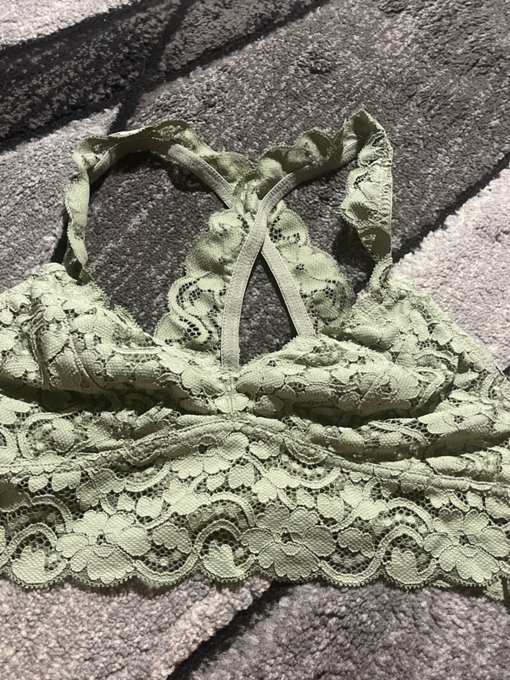 Sage Green Lace Bralette with Scalloped Trim